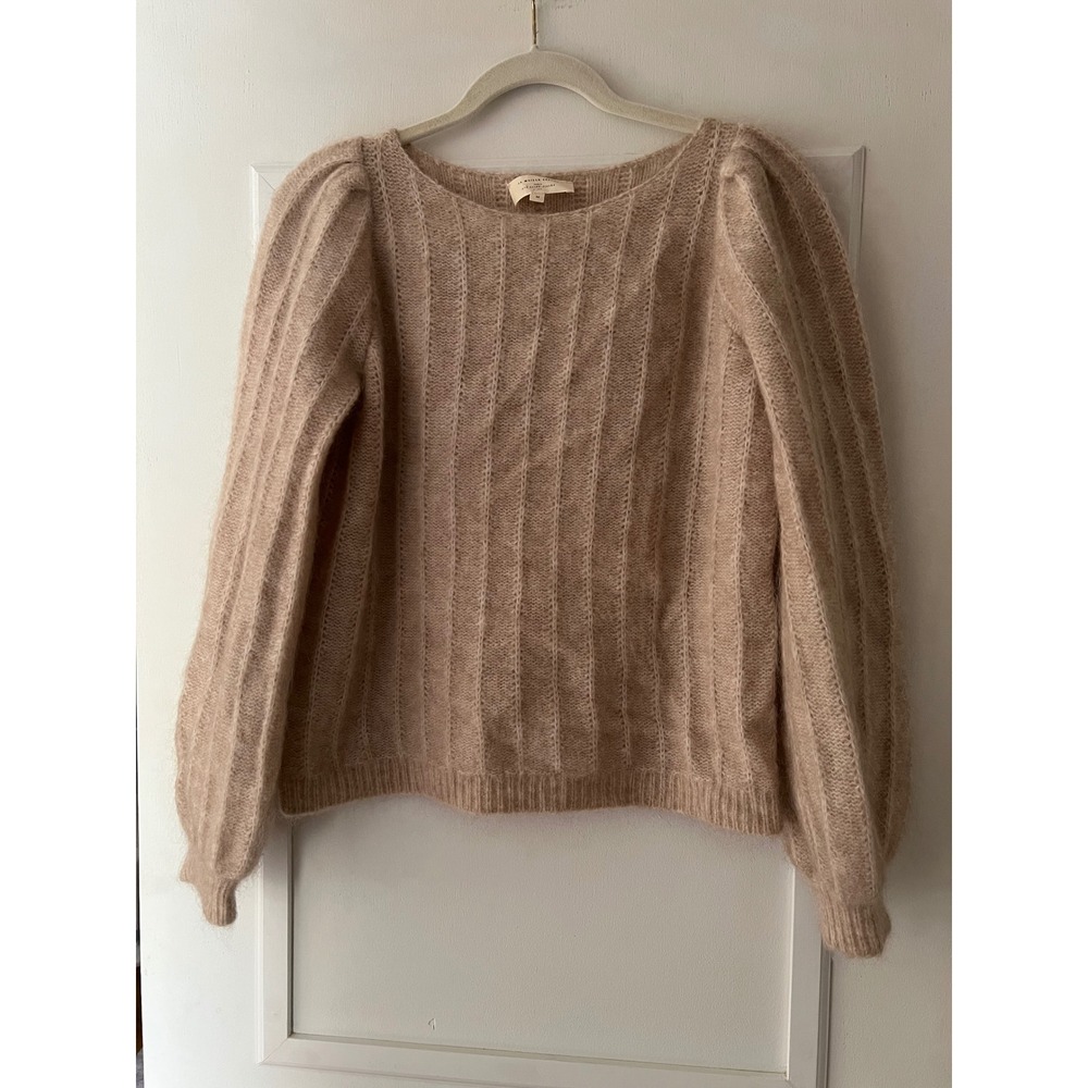 Sezane La Maille Mohair Wool Ribbed Puff Sleeve Sweater Dusty Rose Medium